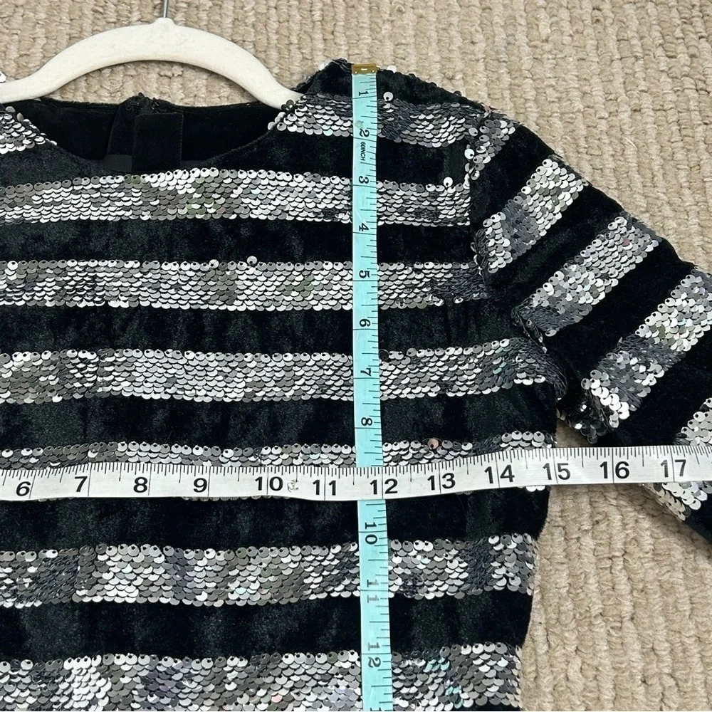 RtA Silver Sequin and Black Velvet Striped Lomg Sleeve Bodycon Mini Dress
